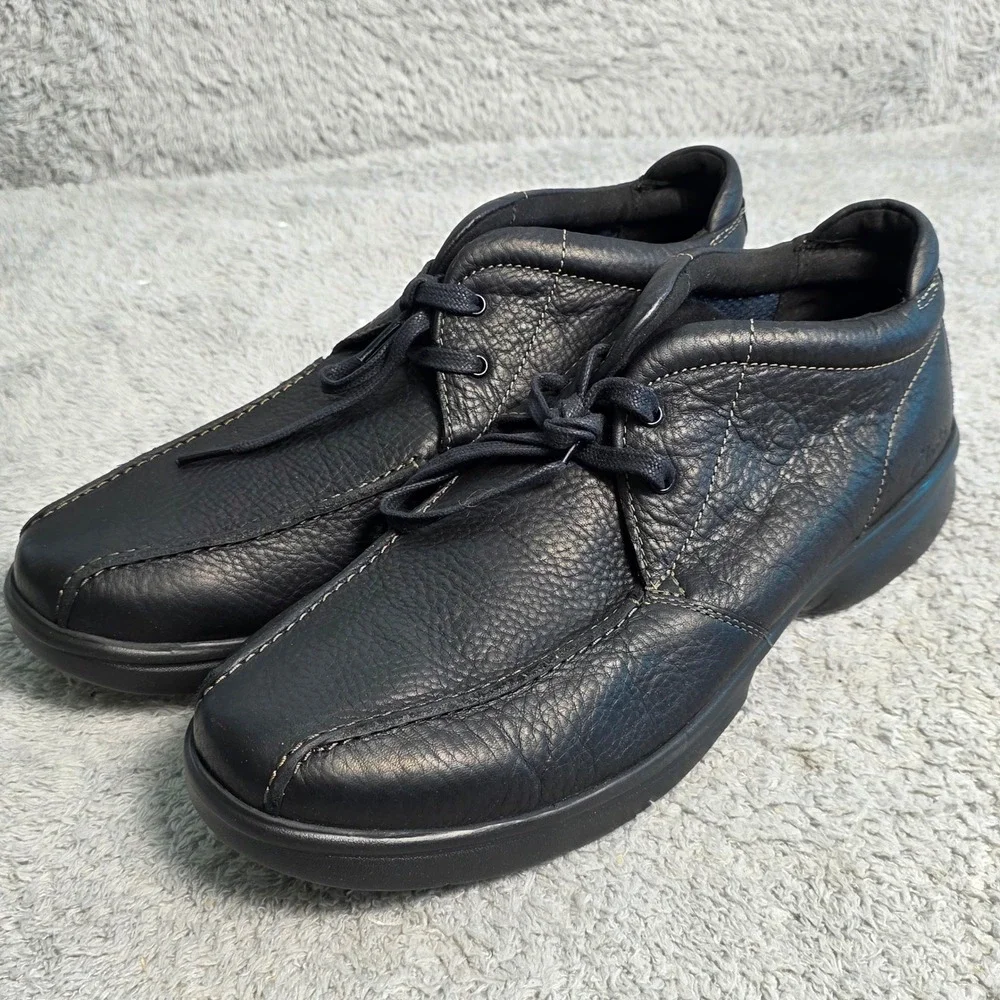 Clarks Collection Mens 12 WIDE Black Pebbled Leather Lace Up‎ Chukka Boots NEW